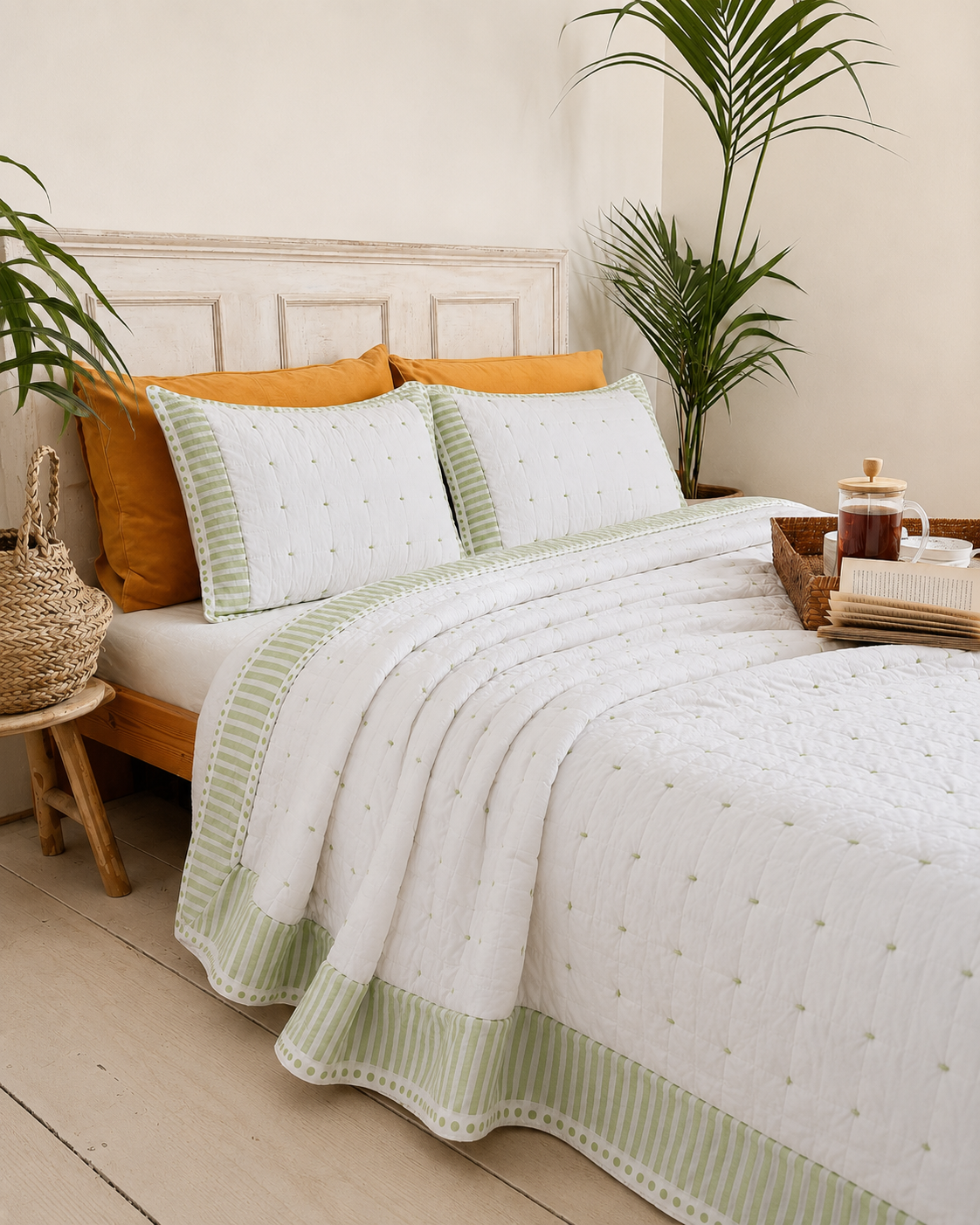 Adults Kantha Quilts Green Border Quilt