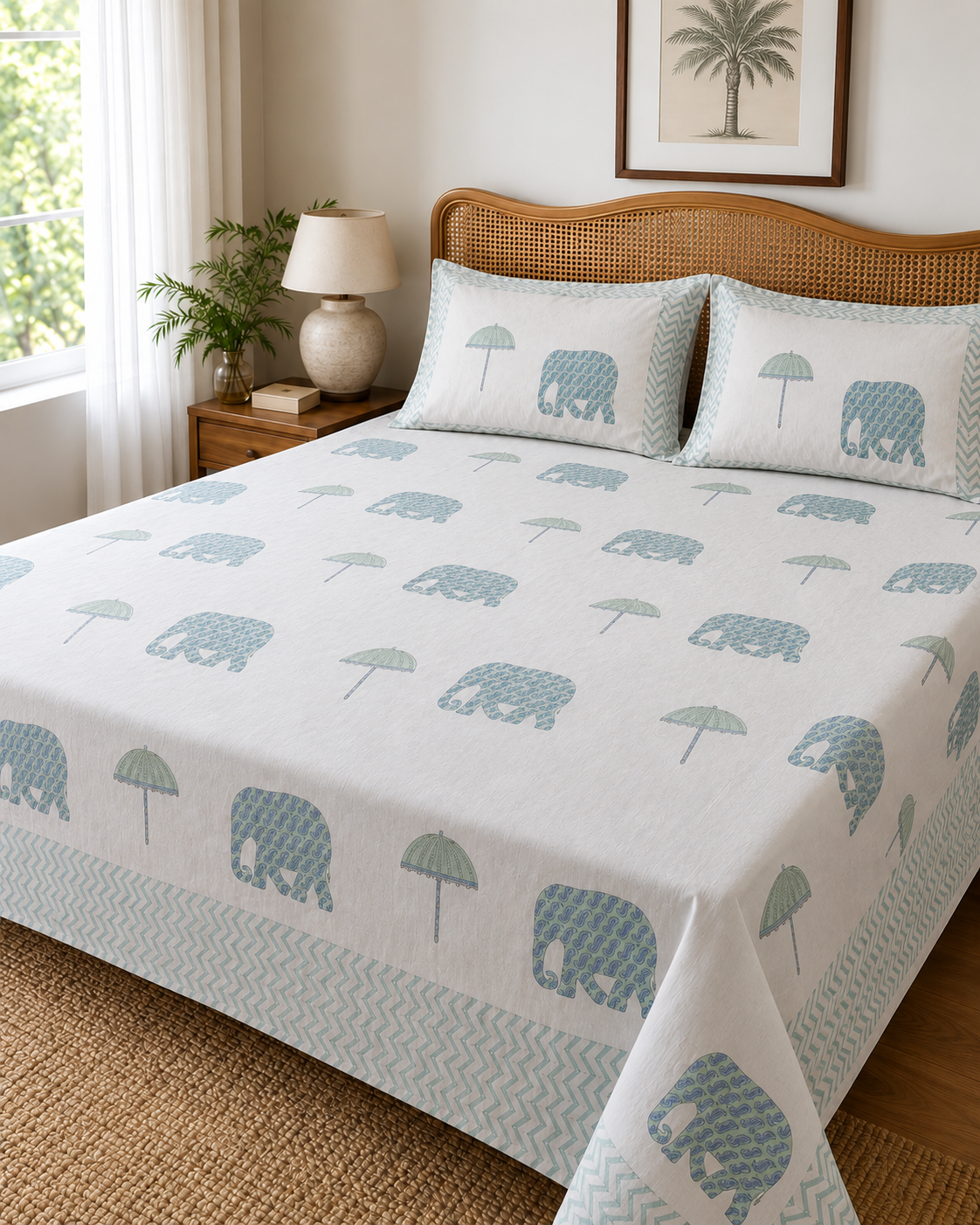 White Tusker Cotton Super King Bedsheet Set