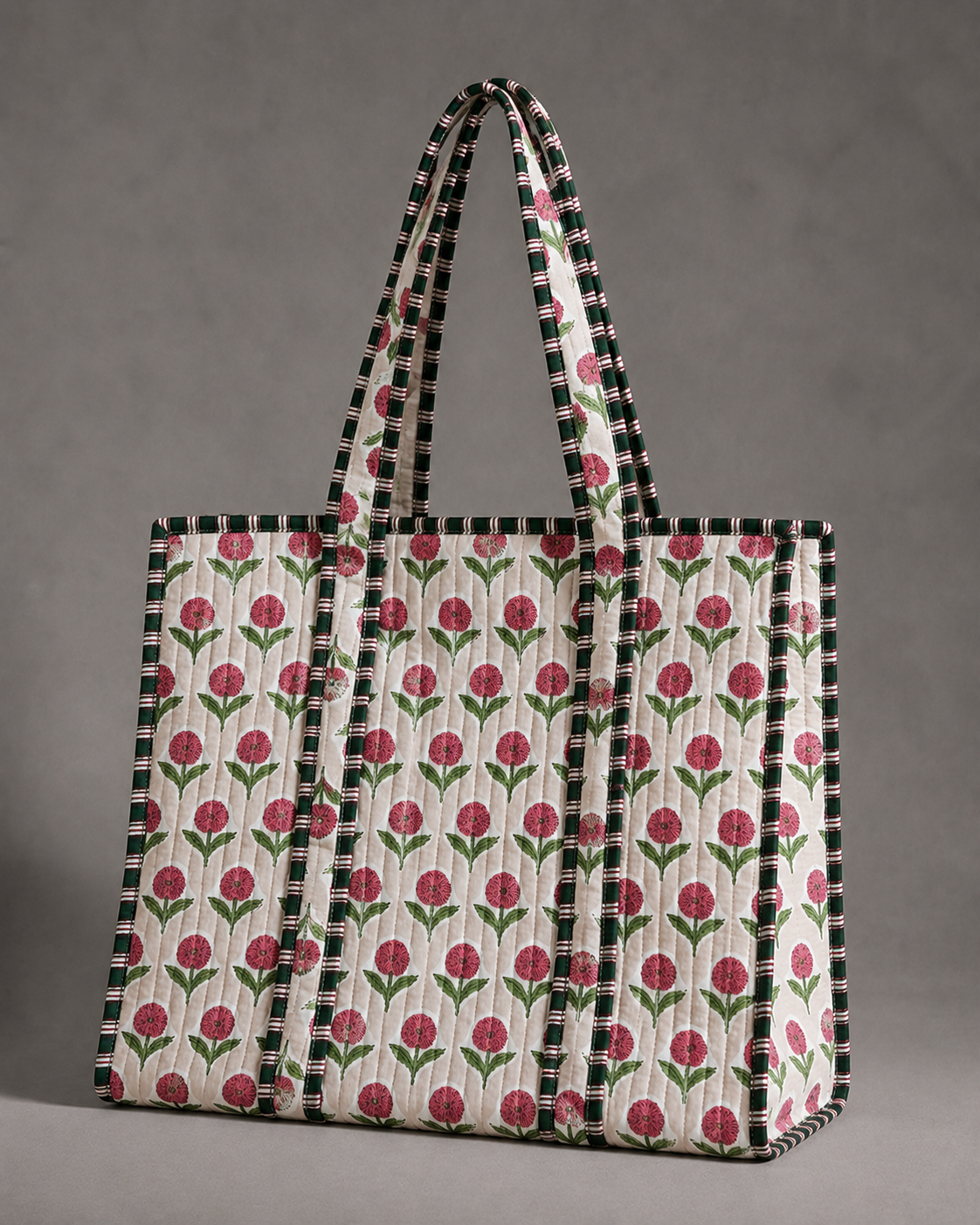 Rosewood Bloom Quilted Cotton Tote