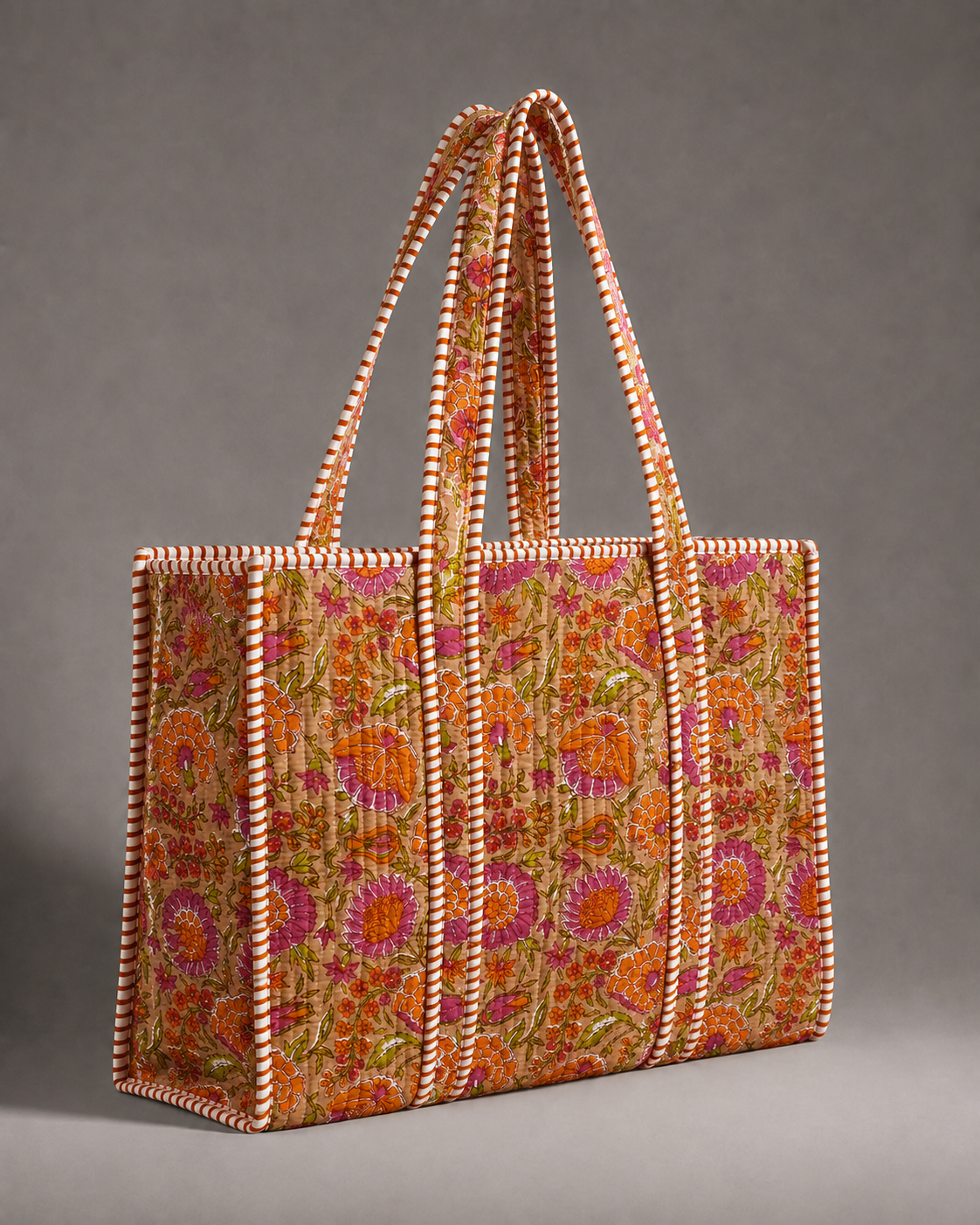 Terracotta Blossom Quilted Cotton Tote
