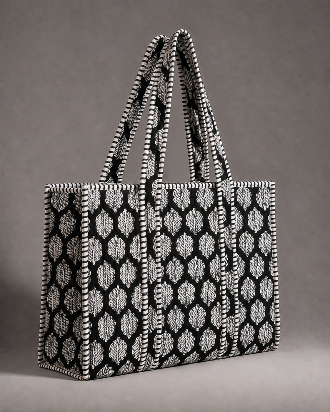 Midnight Leaf Quilted Cotton Tote