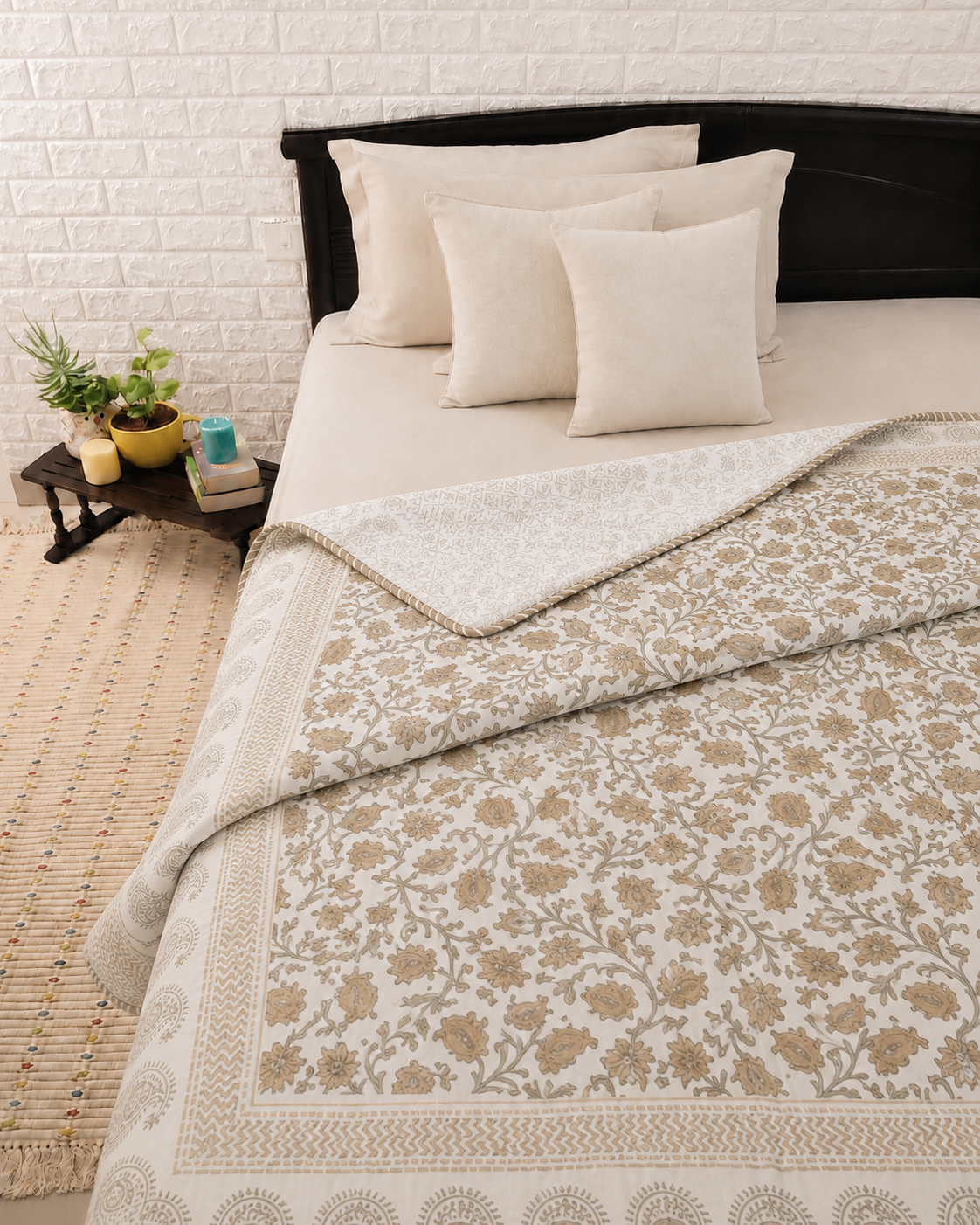 Ivory Heritage Garden Hand Block Printed Cotton Single Bed Dohar (Pair of Two)
