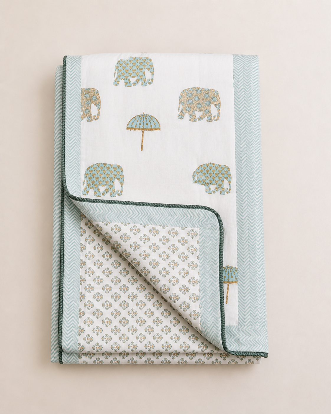 Elephant Grove Hand Block Printed Pure Cotton Double Bed Dohar – Reversible