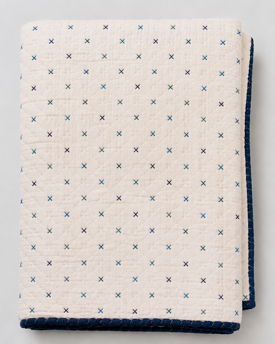 Premium Handmade Organic Blue Thread Kantha Blanket Quilt