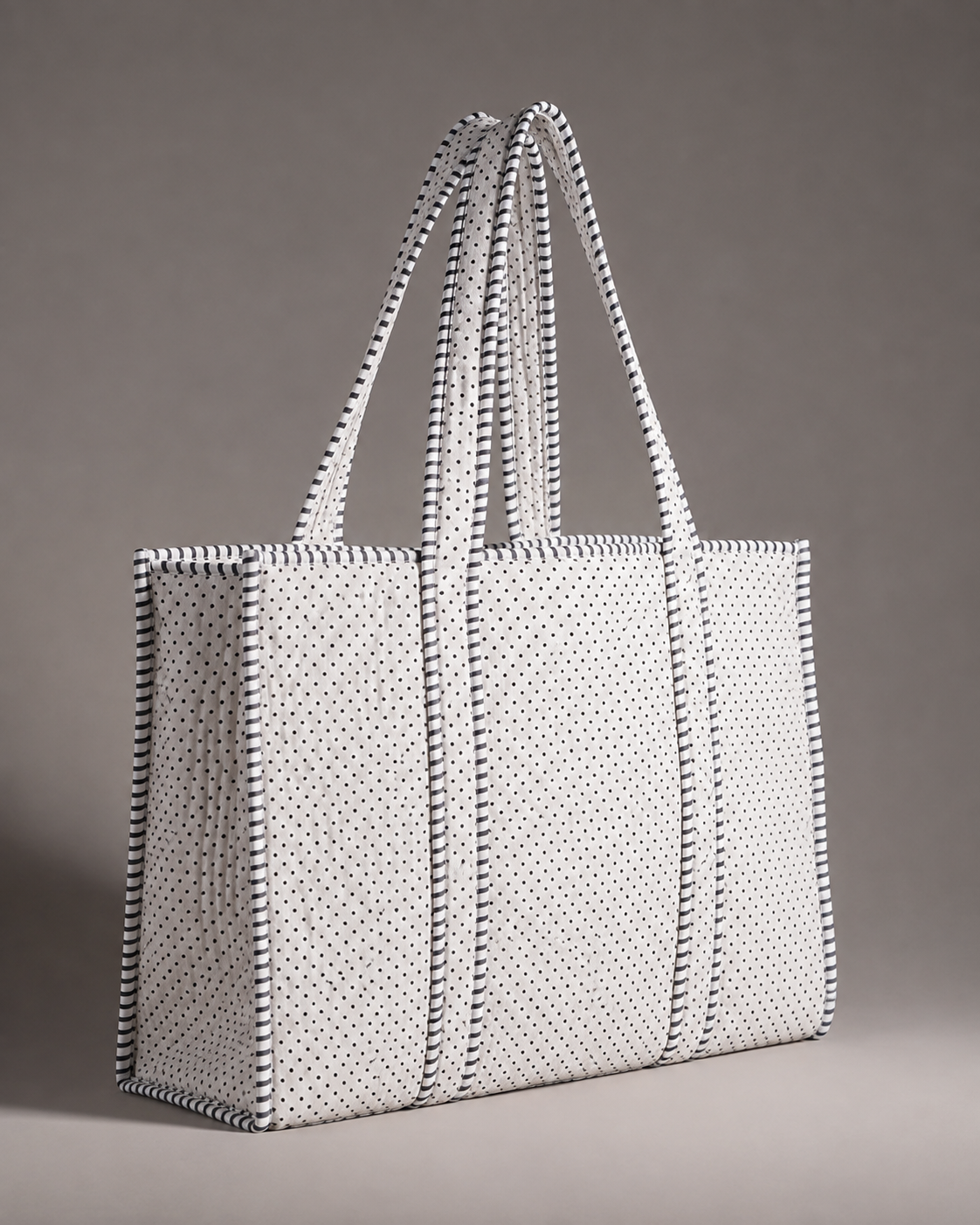 Ivory Micro-Dot Quilted Cotton Tote