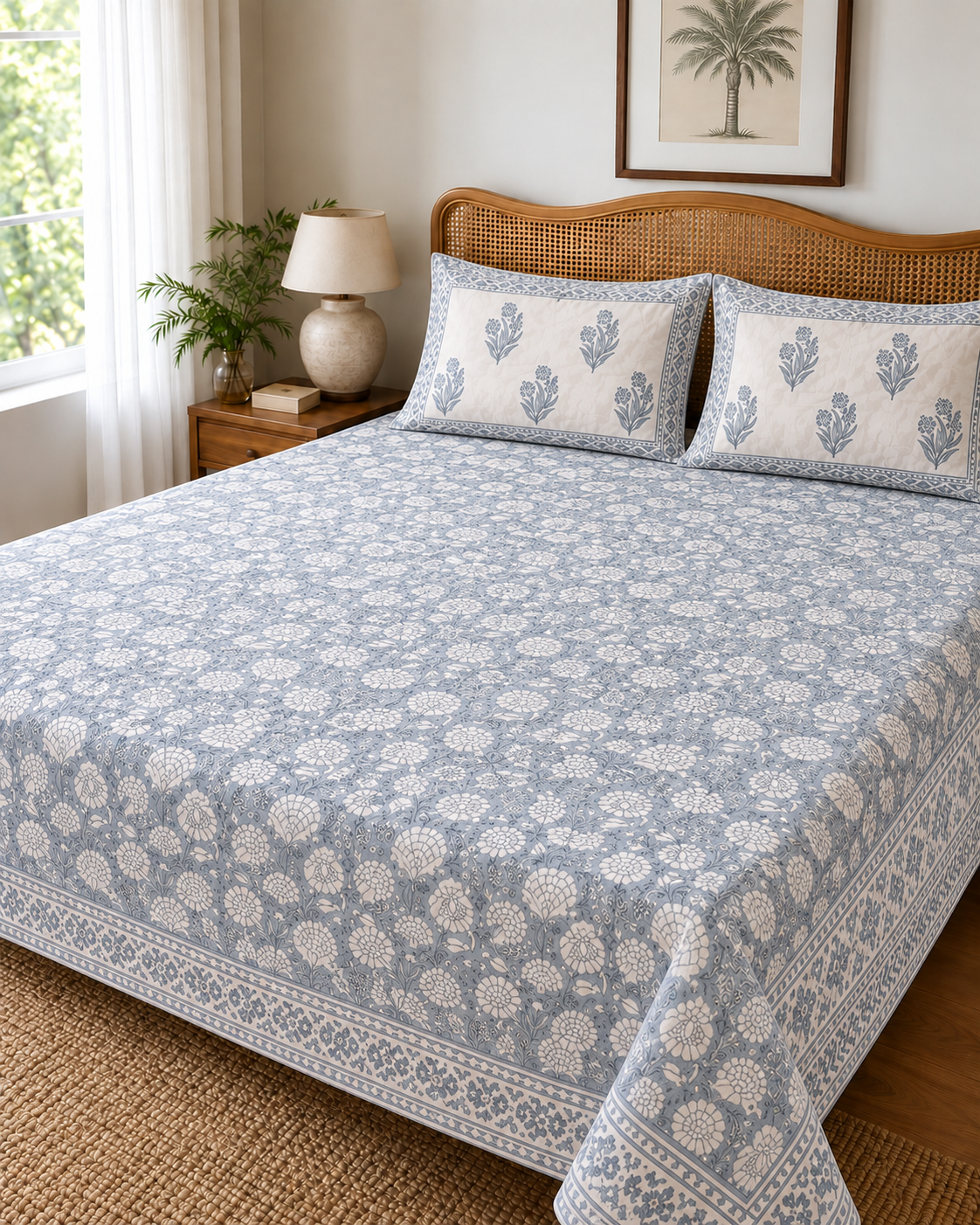 Misty Floral Cotton Super King Bedsheet Set