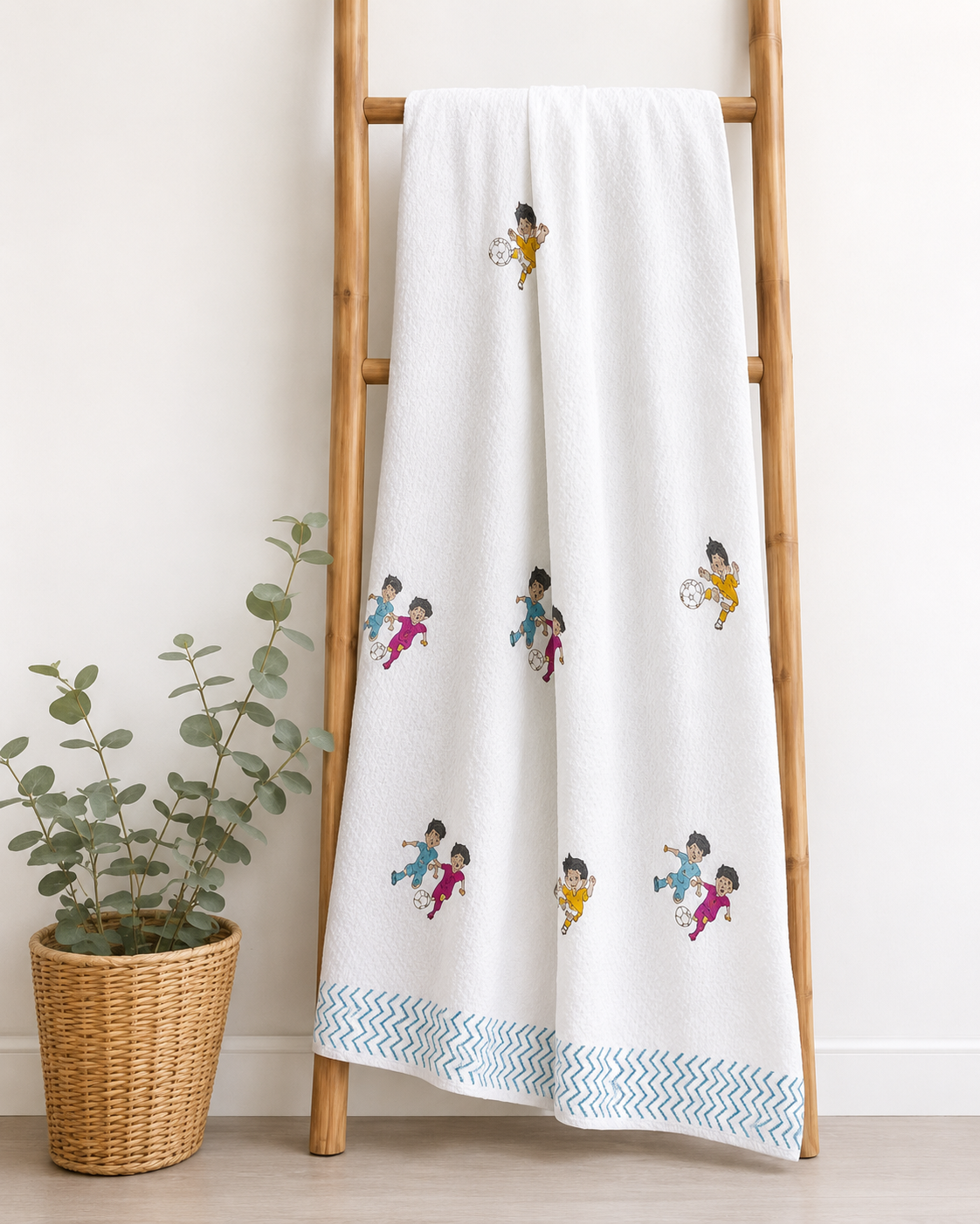 Kids Soccer Waffle Cotton Kids Towel