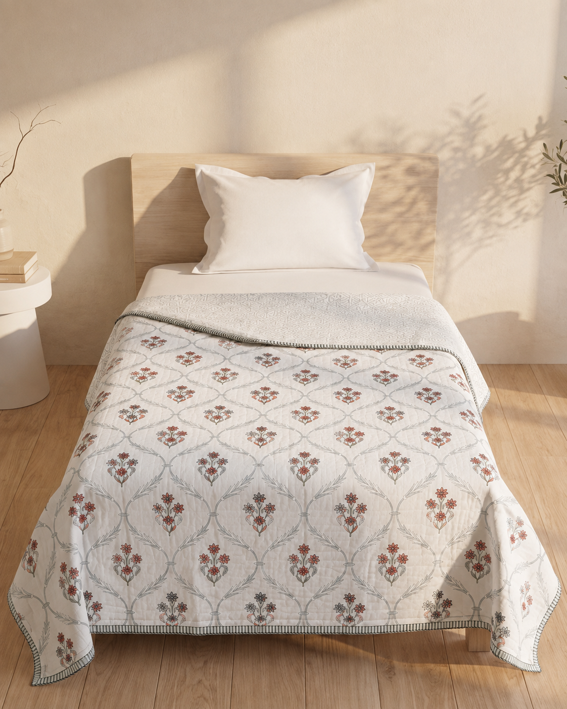 Crimson Garden Trellis Hand Block Printed Cotton Single Bed Dohar (Pair of Two)