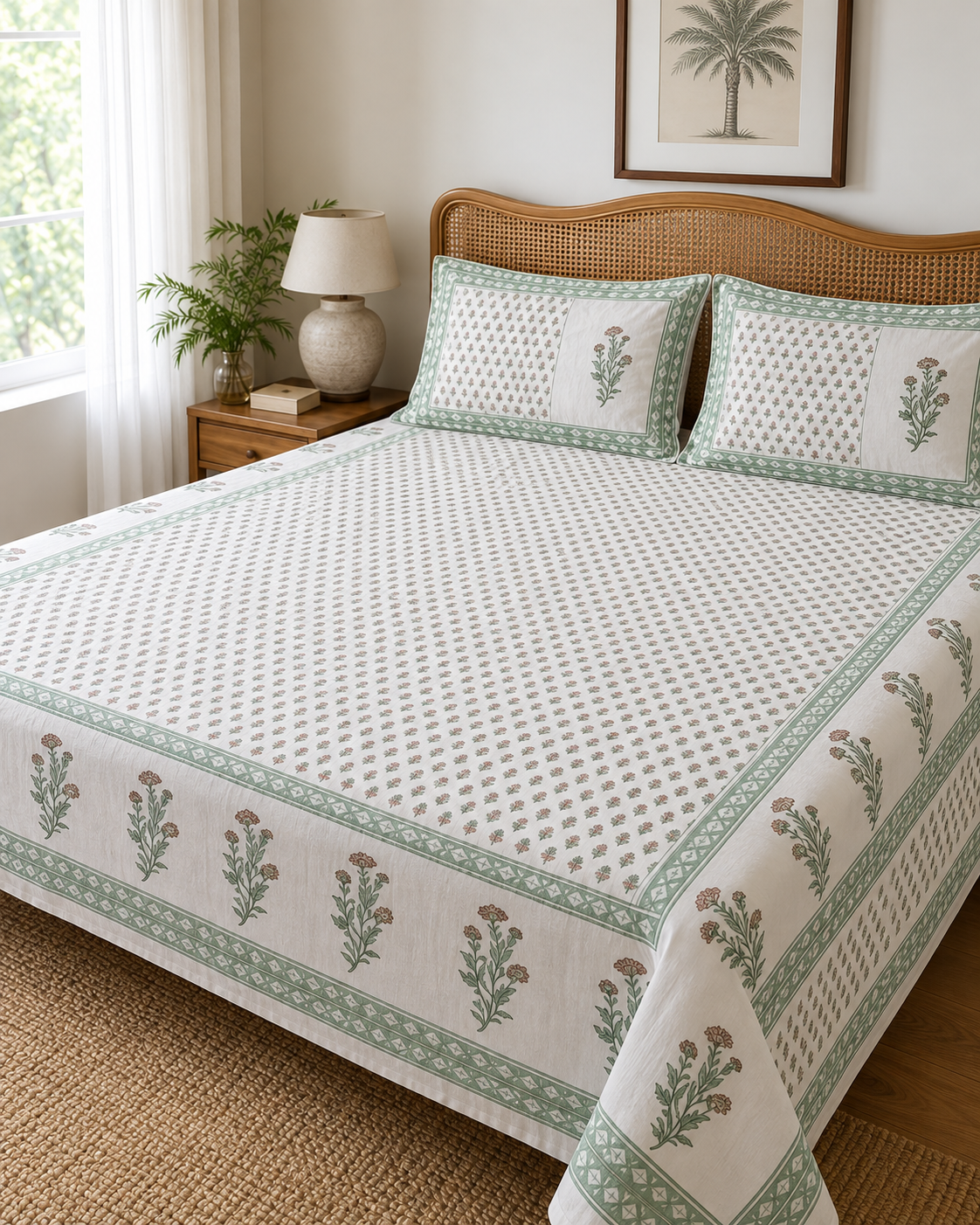 Elegant Floral Handblock Print Bedsheet