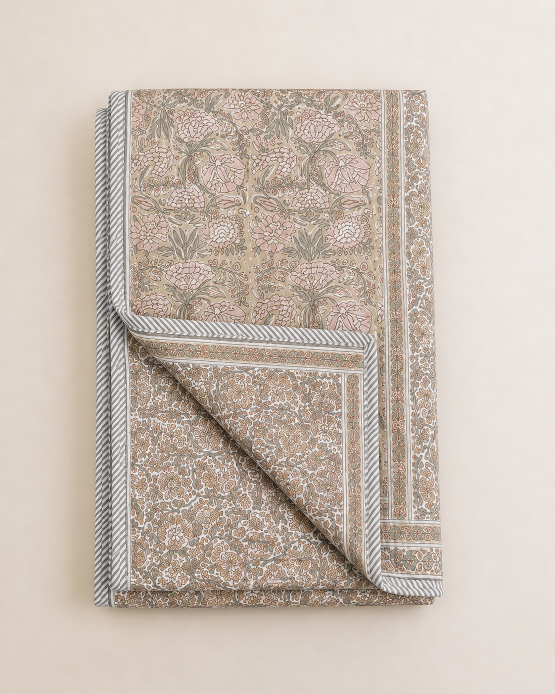Silver Paisley Hand Block Printed Pure Cotton Double Bed Dohar