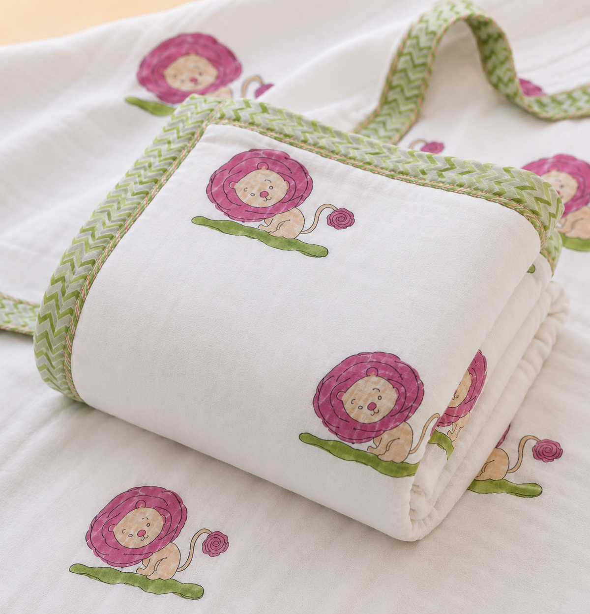 Blush Blossom Hand Block Printed Pure Cotton Kids Dohar – Reversible