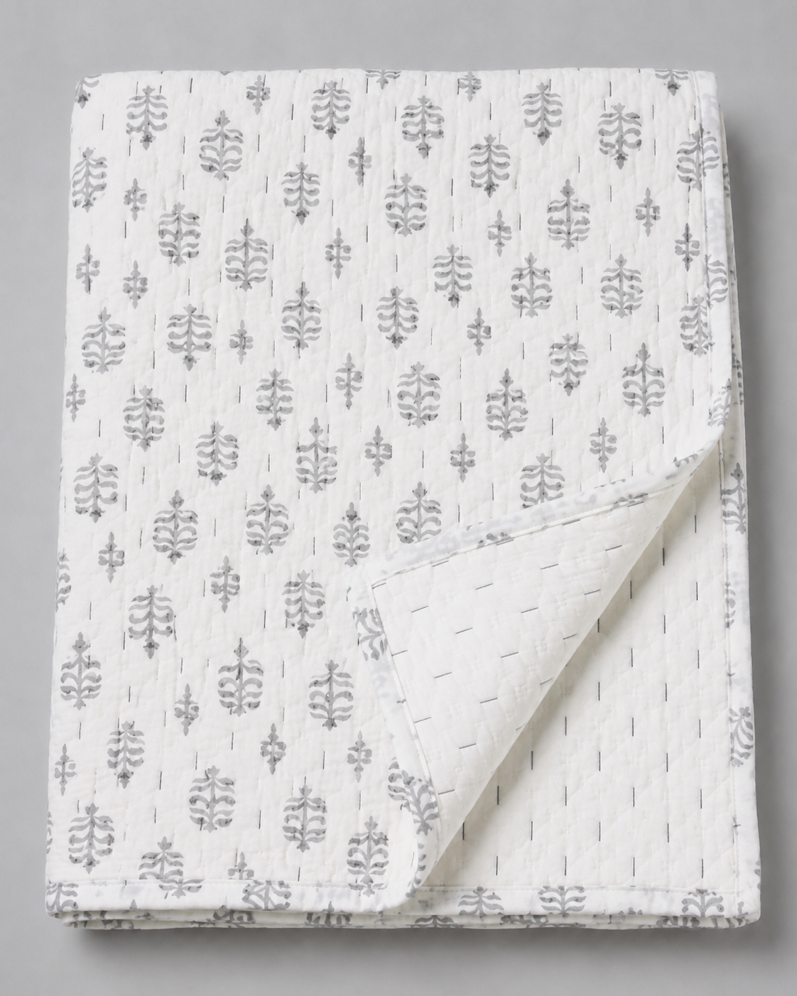 Premium Grey Booty Print Kantha Winter Blanket