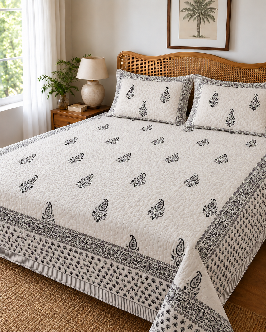 Cotton Midnight Paisley Jaipuri Quilt & Coordinated Bedsheet Set