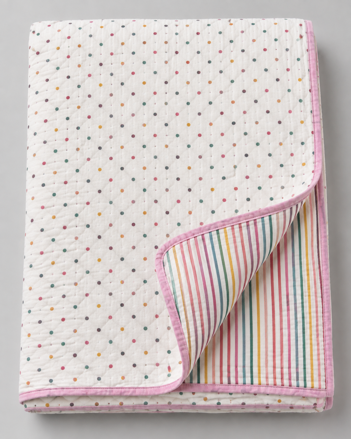 Multicolor Dot & Stripe Reversible Double Bed Dohar