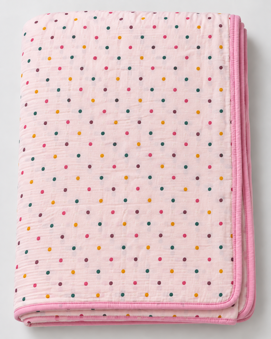 Pastel Pink Multicolor Dot Double Bed Dohar