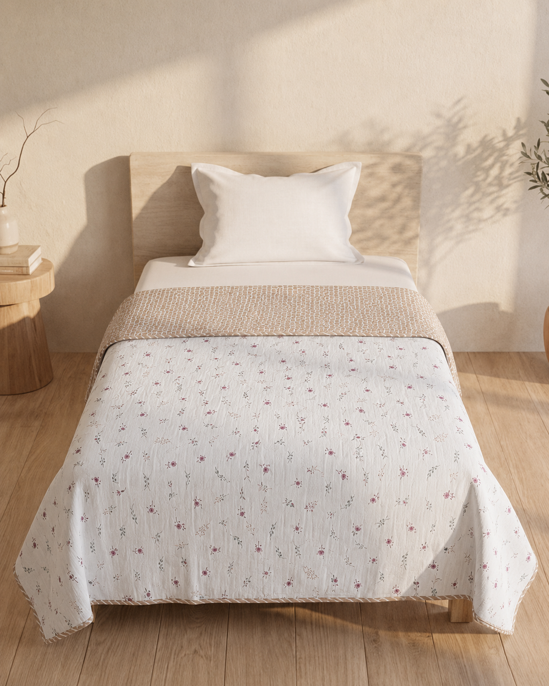 Wildflower Whisper Hand Block Printed Cotton Single Bed Dohar (Pair of Two)