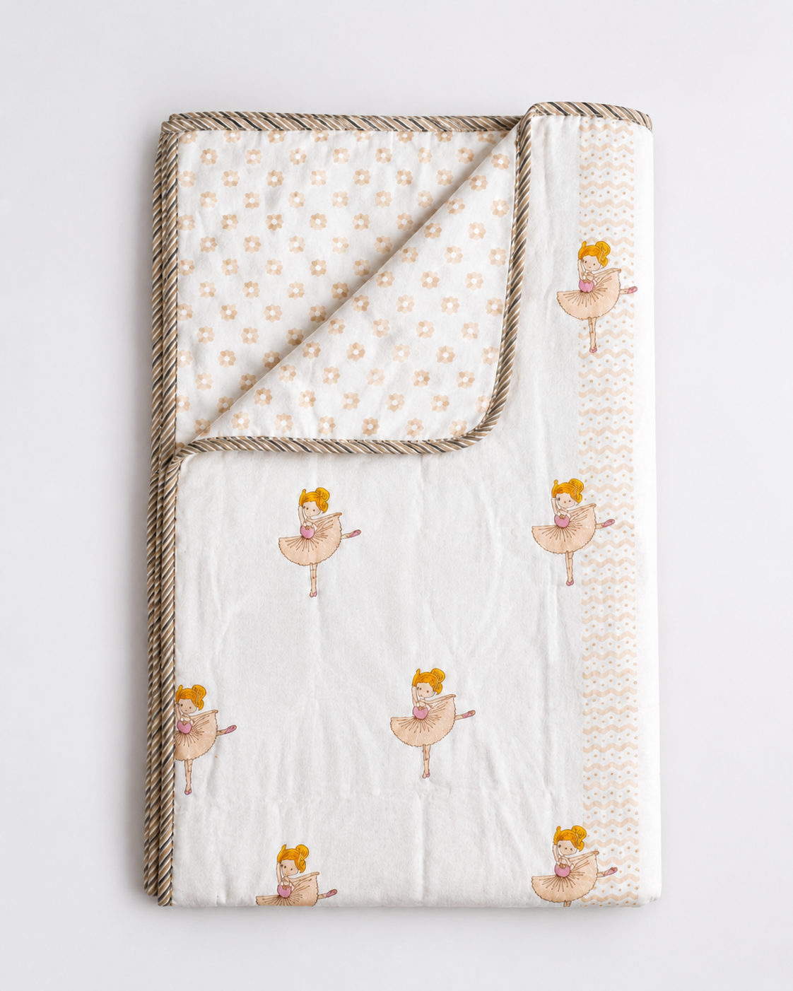 Ballerina Dreams Reversible Cotton Kids Blanket With Floral Reverse