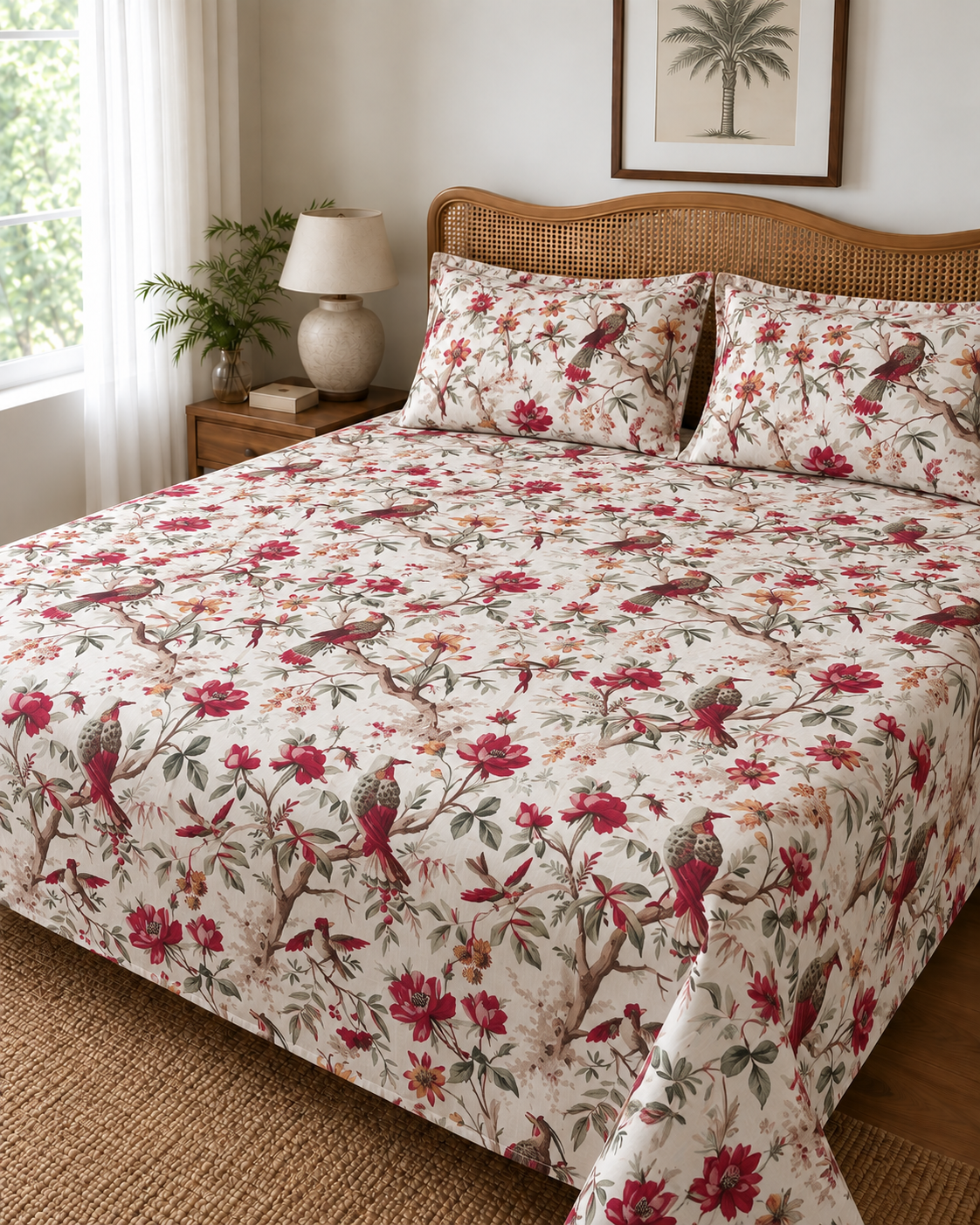 Floral Bird & Botanical Print Bedsheet