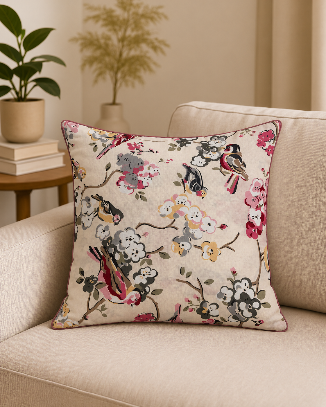 Floral Bird Printed Cushion Covers – Set of 5
