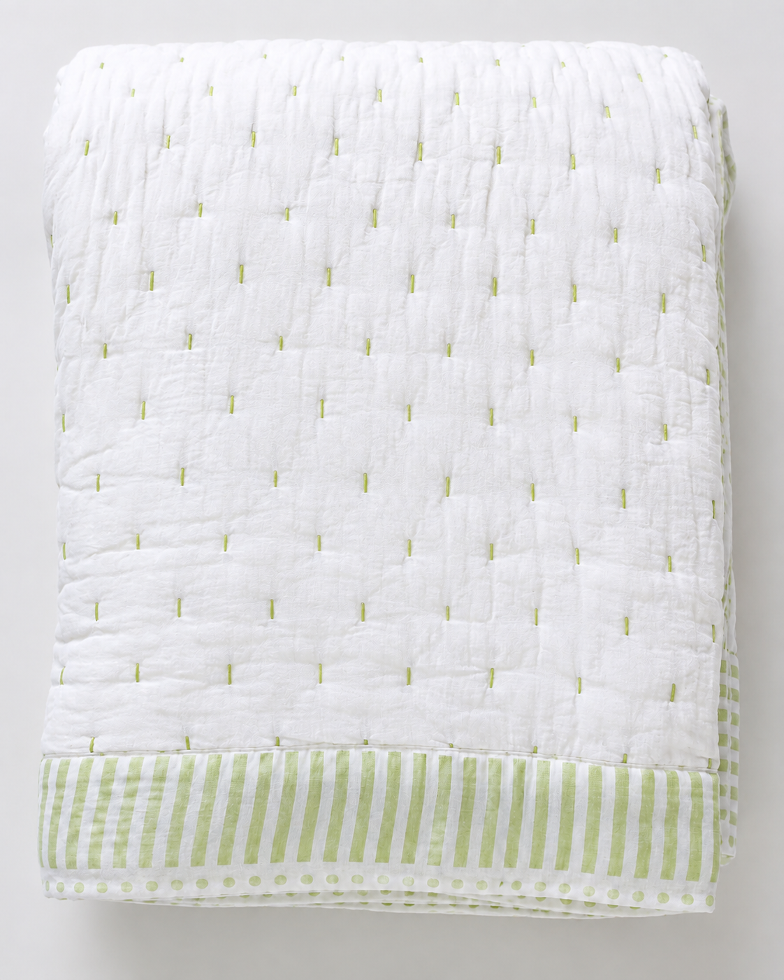Handmade Pure cotton Green Border Kantha Quilt Perfect Warmth for Winter