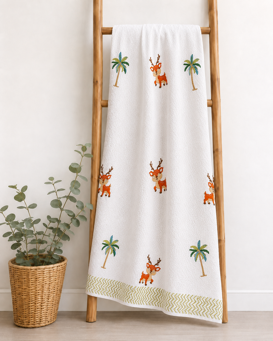 Tropical Tails Hand Block Printed Waffle Cotton Kids Towel