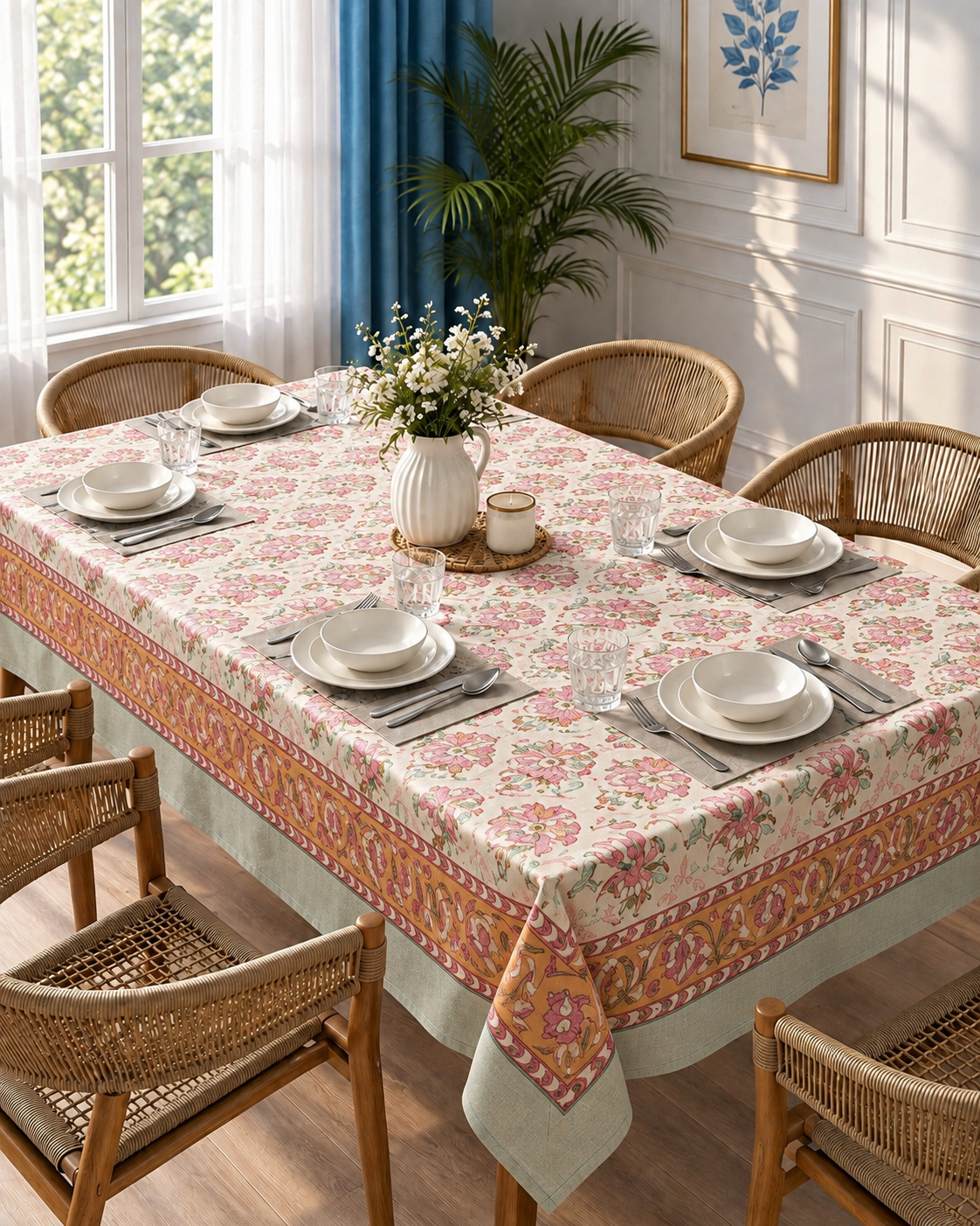 Blush Marigold Floral Cotton Table Cover
