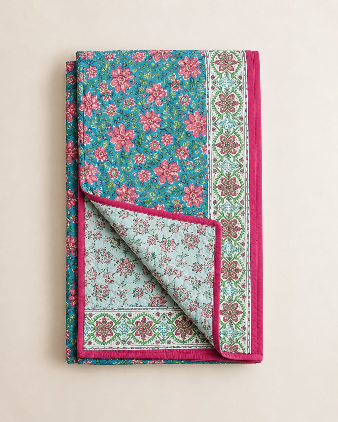 Floral Garden Cotton Reversible King Size Jaipuri Quilt