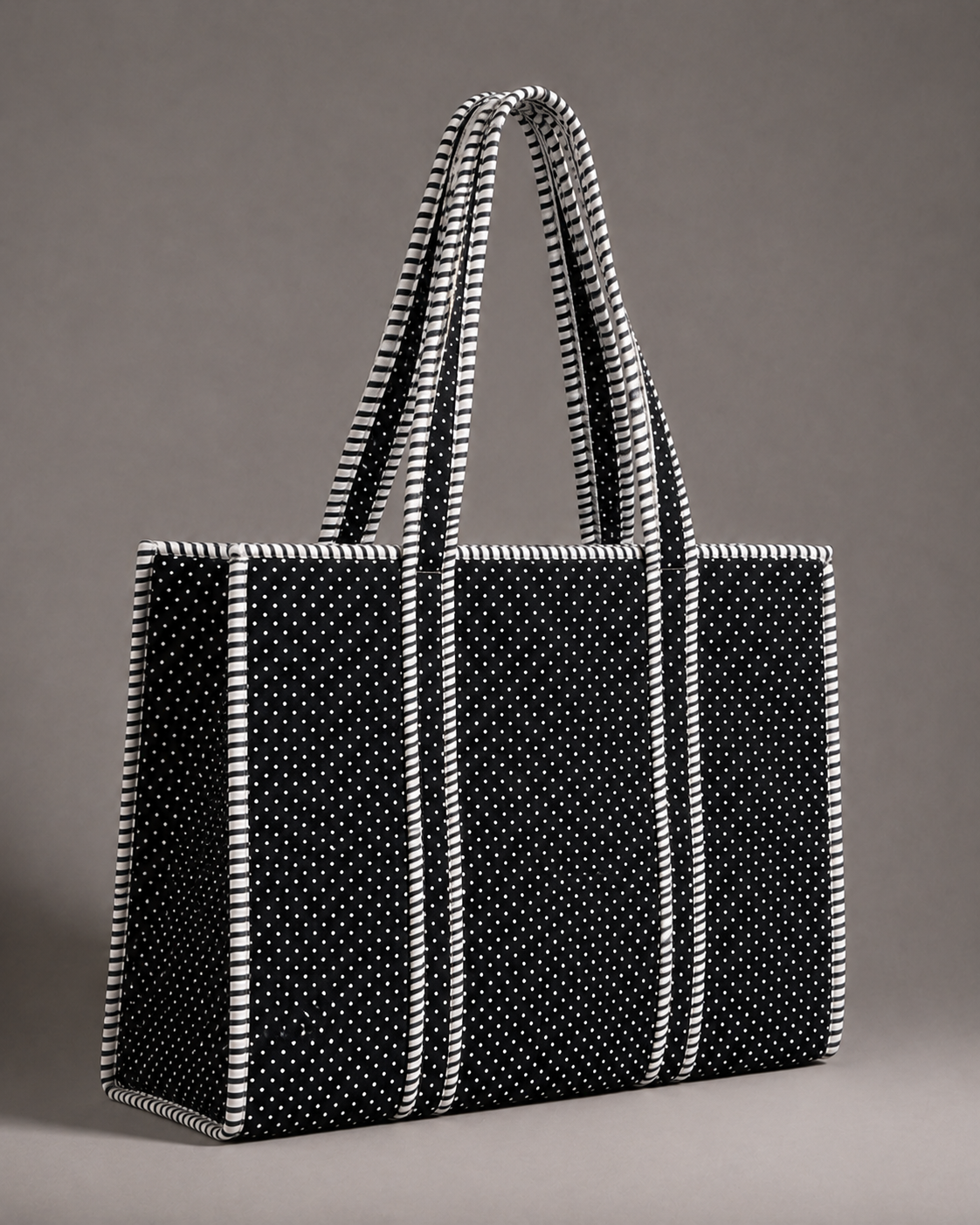 Midnight Micro-Dot Quilted Cotton Tote