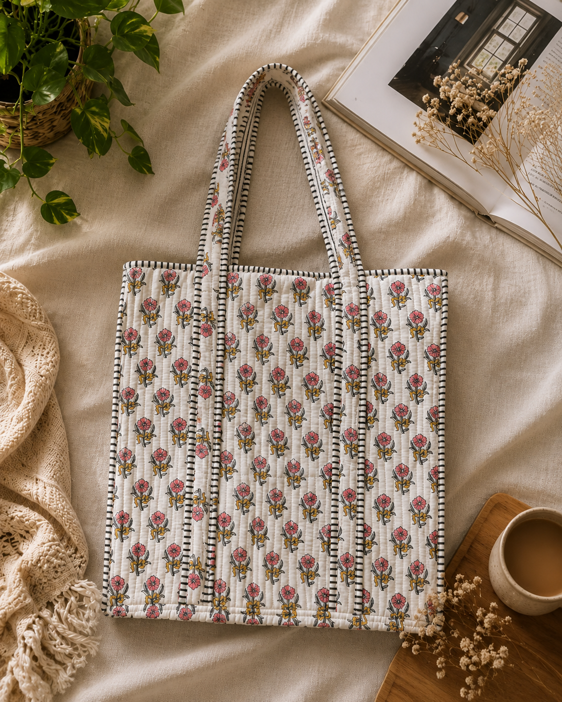 Blush Marigold Quilted Cotton Tote