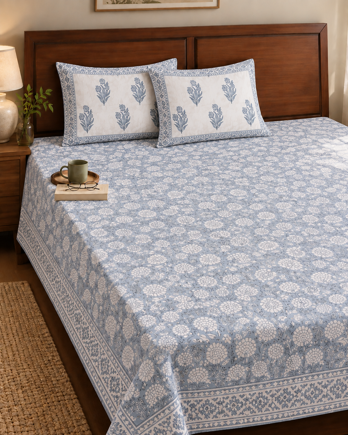 Misty Floral Cotton Super King Bedsheet Set