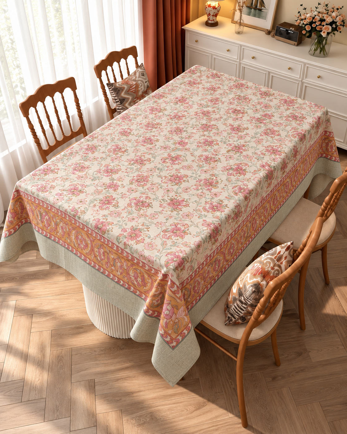 Blush Marigold Floral Cotton Table Cover