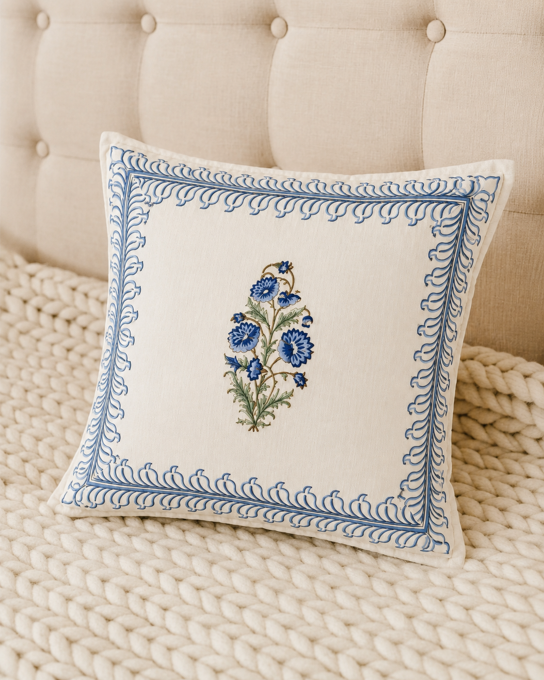 Elegant White Floral Cotton Cushion Covers – Set of 5