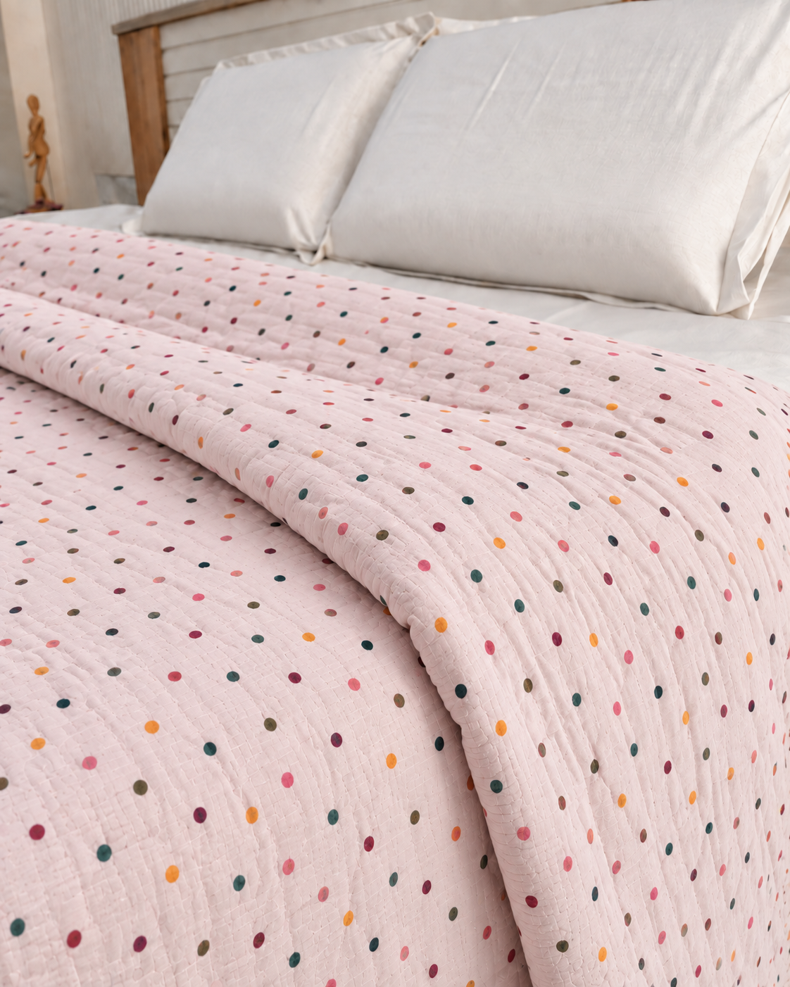 Pastel Pink Multicolor Dot Double Bed Dohar