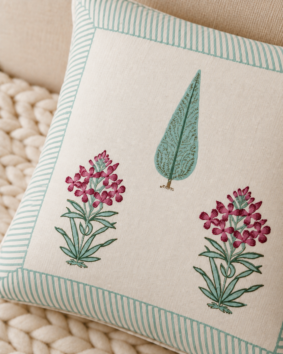 Ivory Bloom Cotton Cushion Covers – Set of 5