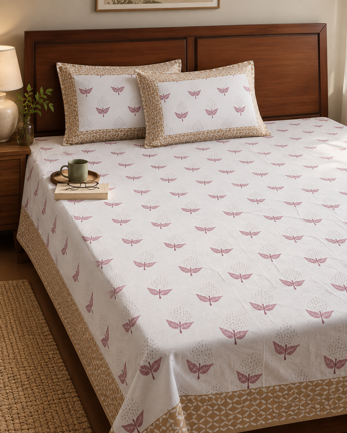 Elegant Floral Print Cotton Bedsheet
