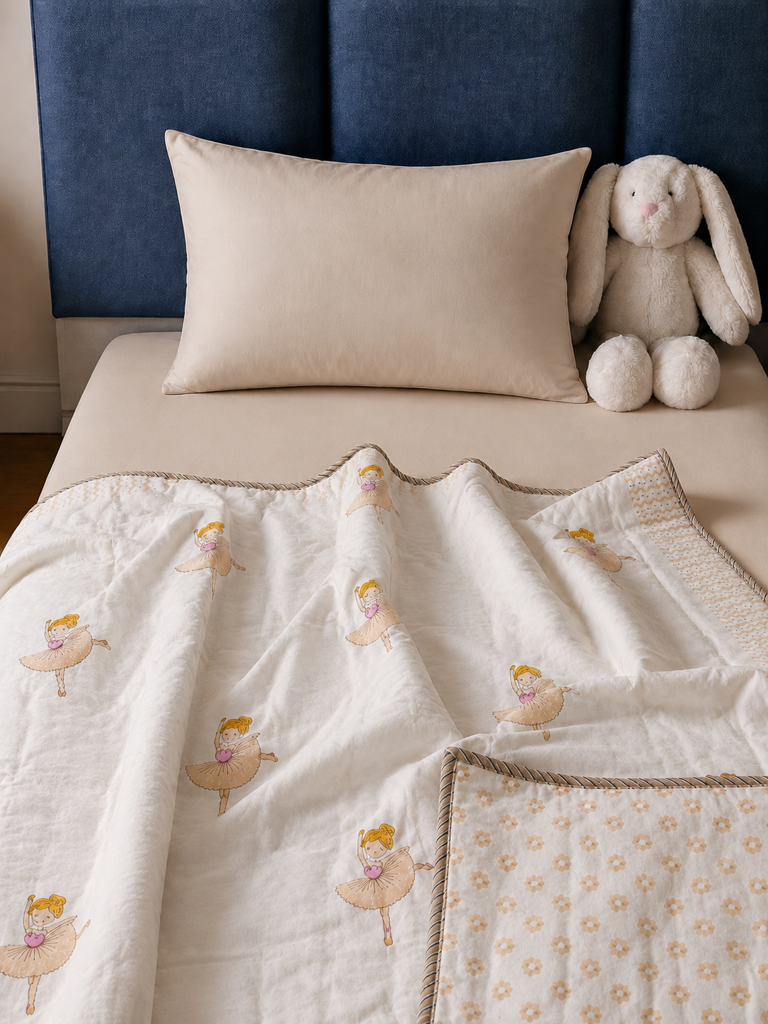Ballerina Dreams Reversible Cotton Kids Blanket With Floral Reverse