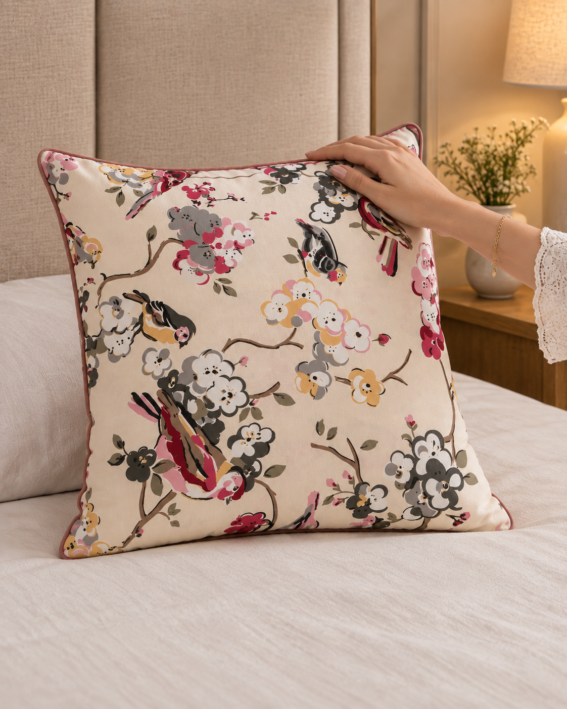 Floral Bird Printed Cushion Covers – Set of 5