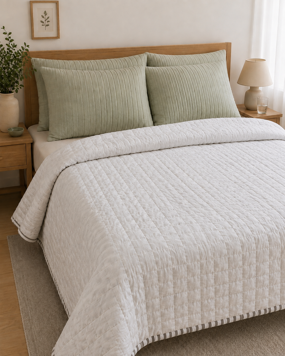 Adults Kantha Quilts Grey Border Quilt