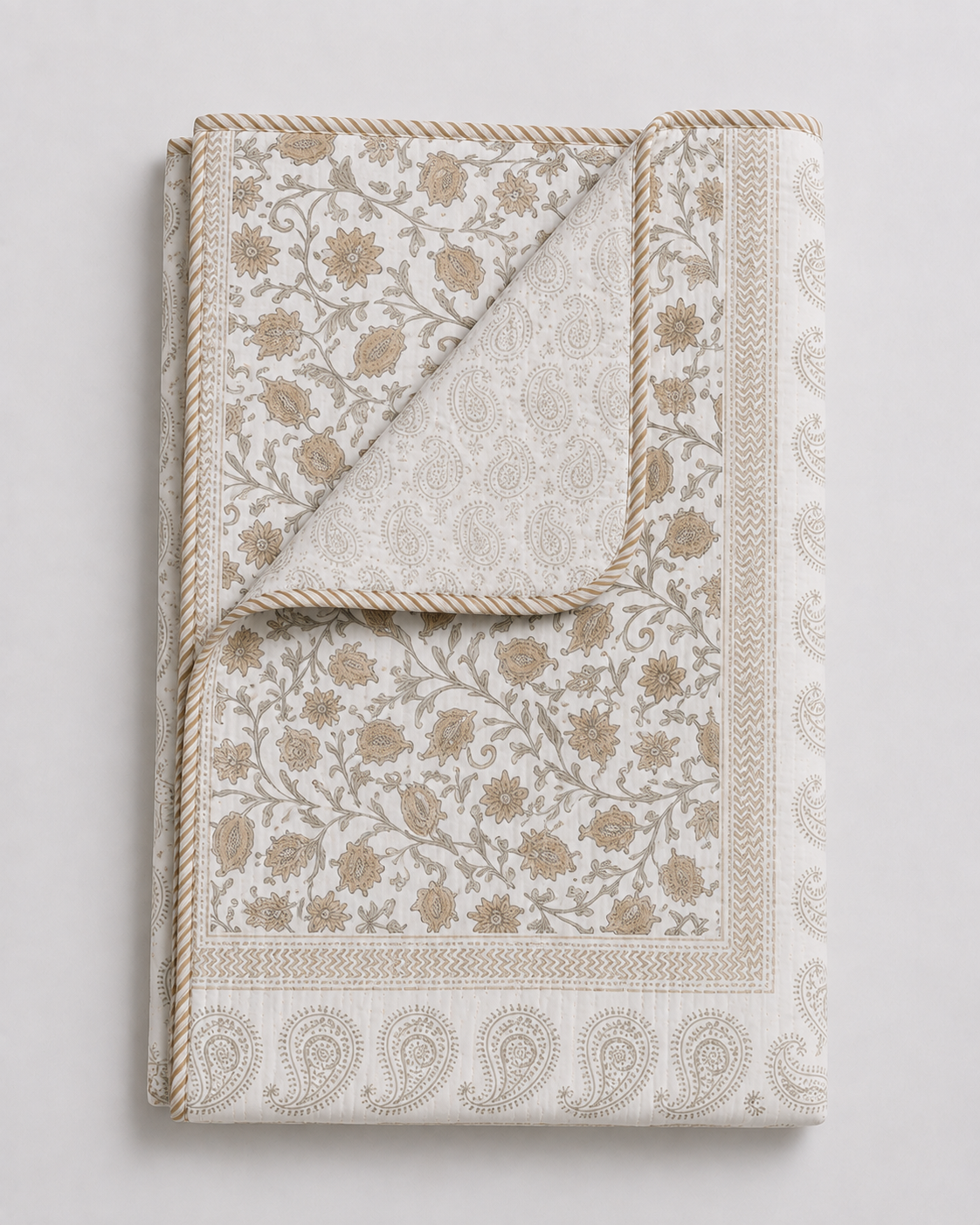 Ivory Heritage Garden Hand Block Printed Cotton Single Bed Dohar (Pair of Two)