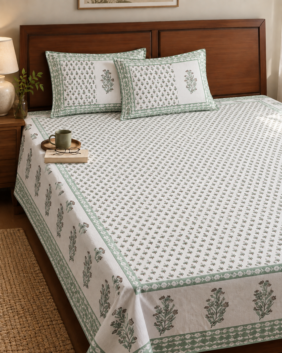 Elegant Floral Handblock Print Bedsheet