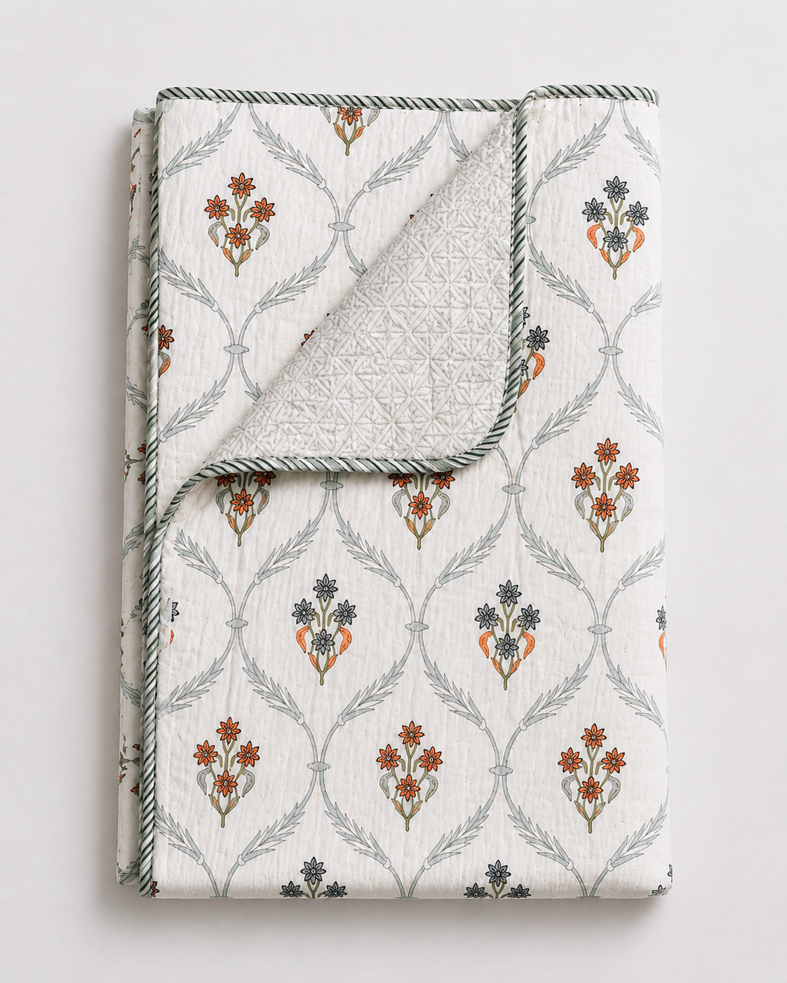 Crimson Garden Trellis Hand Block Printed Cotton Single Bed Dohar (Pair of Two)