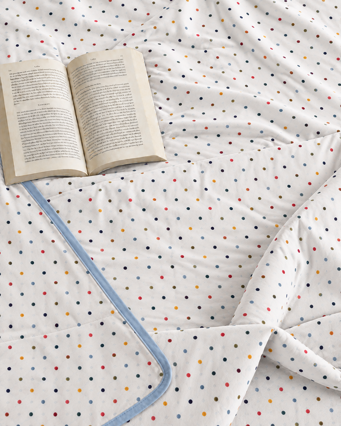 Multicolor Polka Dot Double Bed Dohar with Blue Border