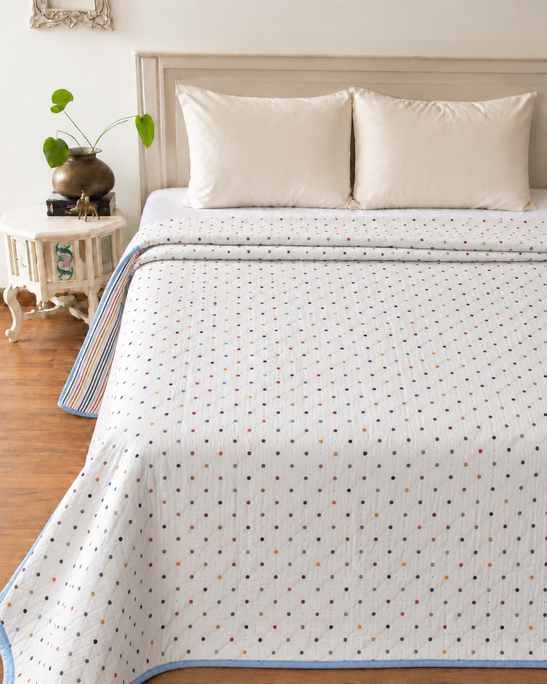 Multicolor Polka Dot Reversible Double Bed Dohar