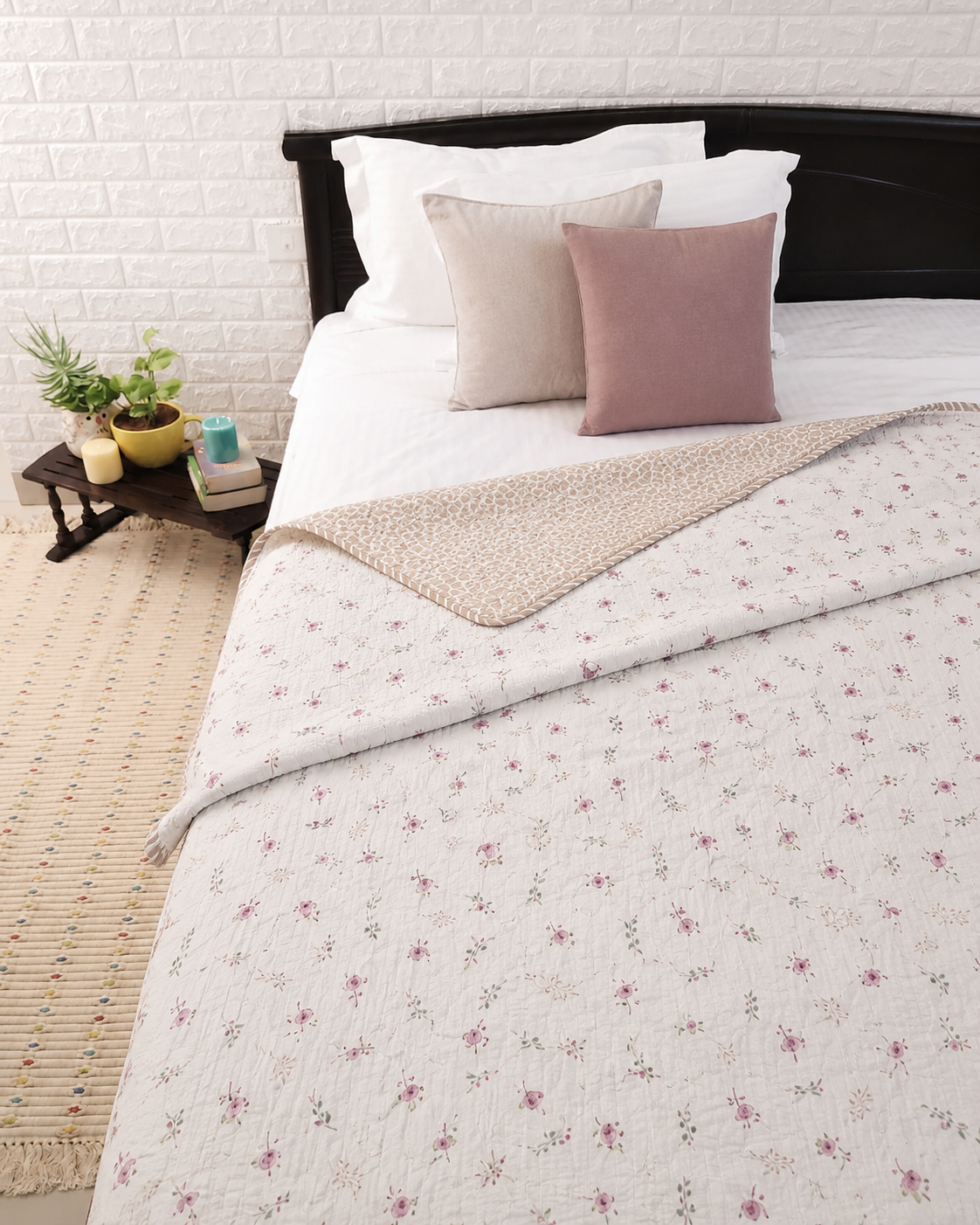 Wildflower Whisper Hand Block Printed Cotton Single Bed Dohar (Pair of Two)