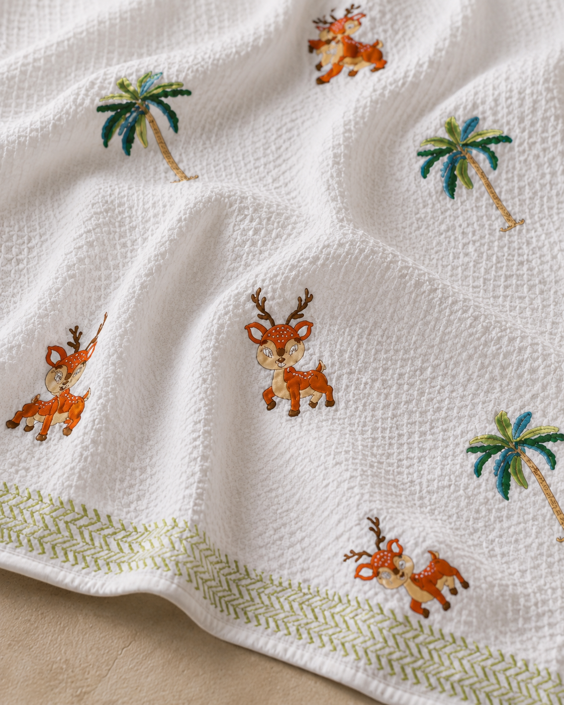 Tropical Tails Hand Block Printed Waffle Cotton Kids Towel