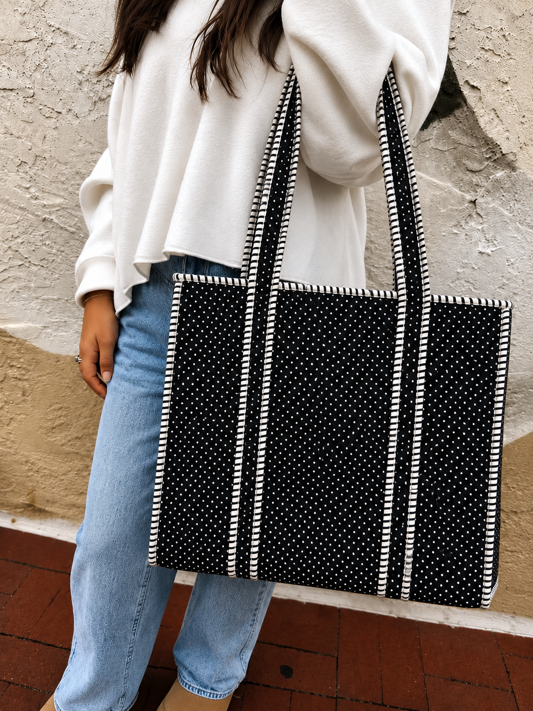 Midnight Micro-Dot Quilted Cotton Tote
