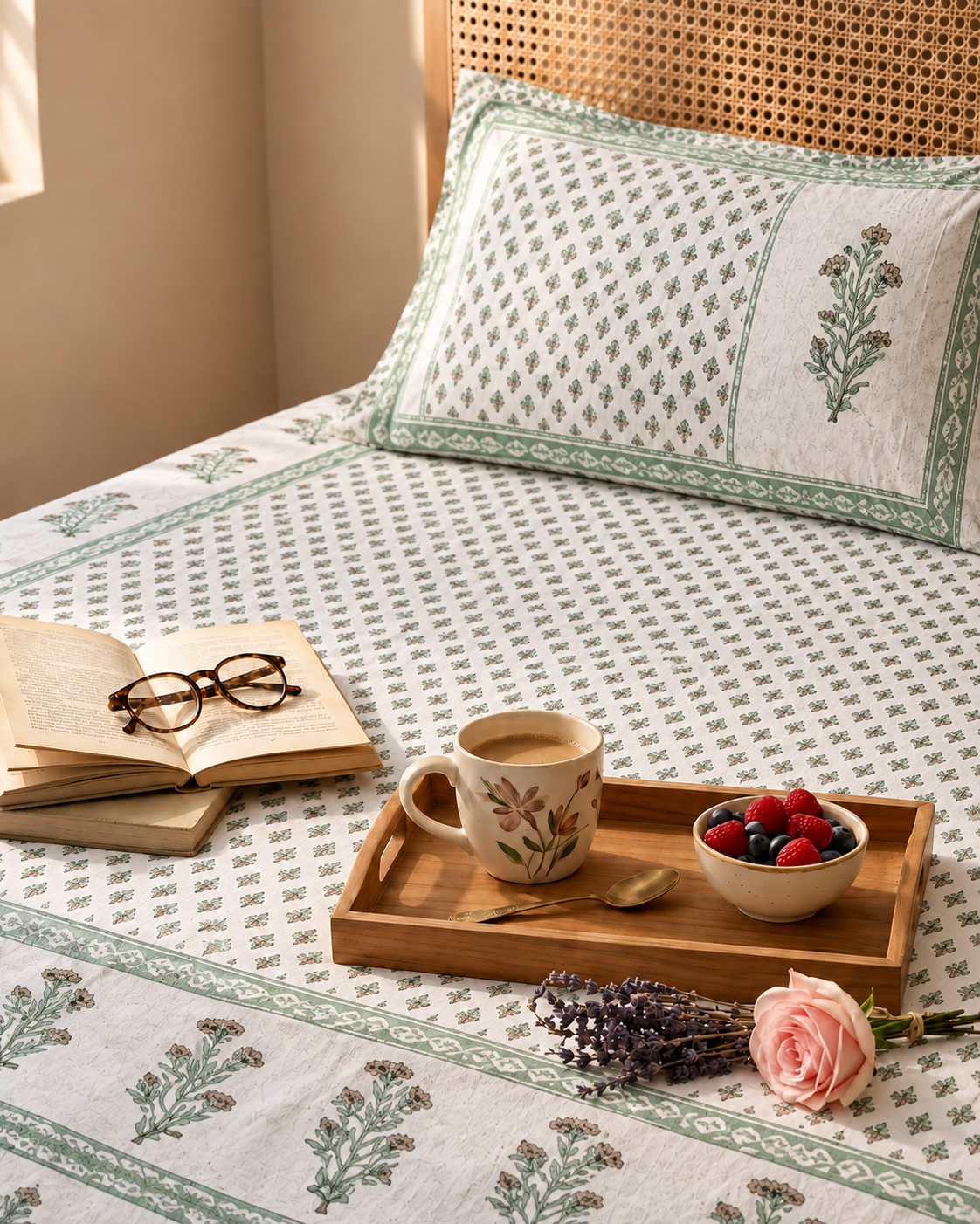 Elegant Floral Handblock Print Bedsheet