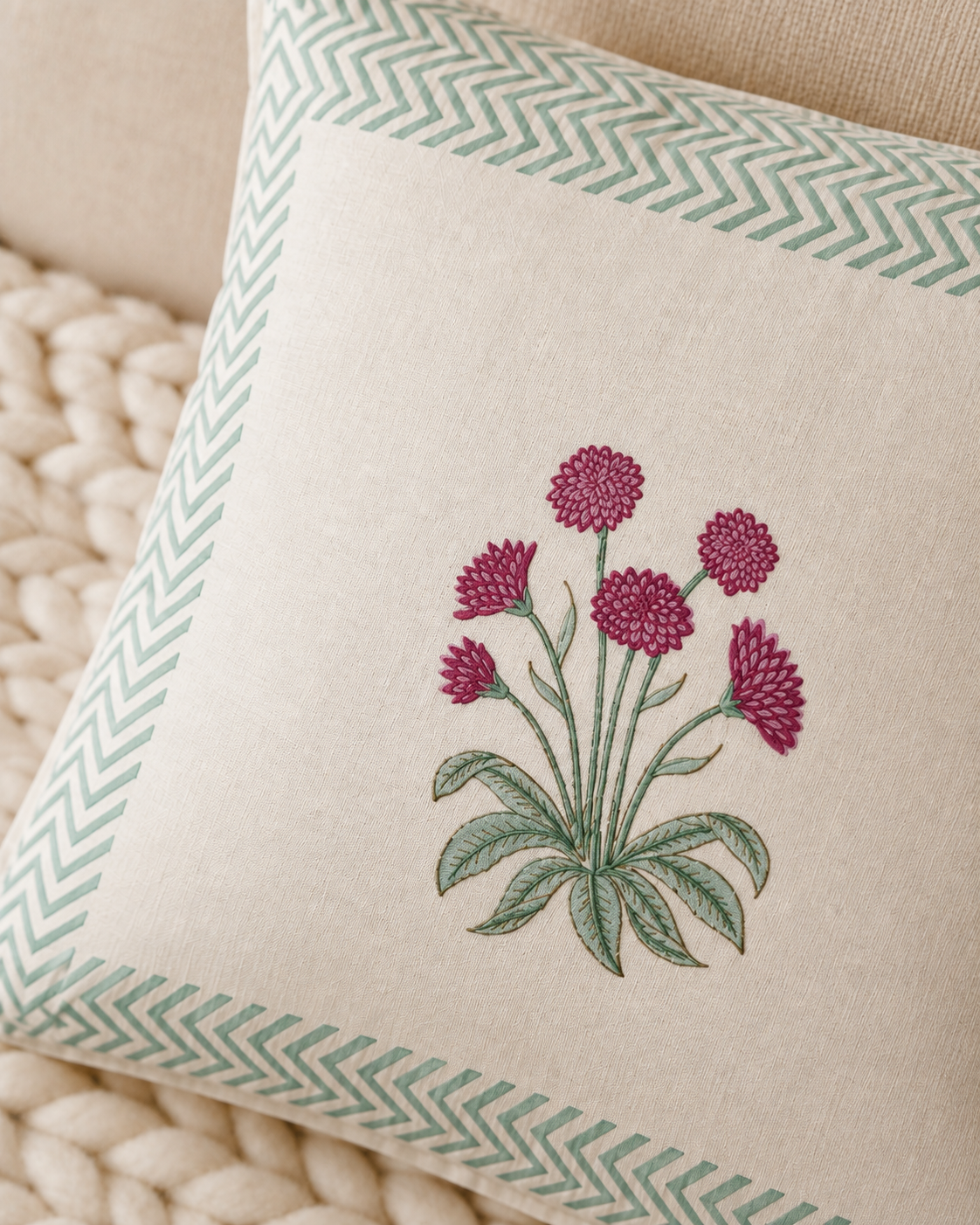 Ivory Blossom Cotton Cushion Covers – Set of 5