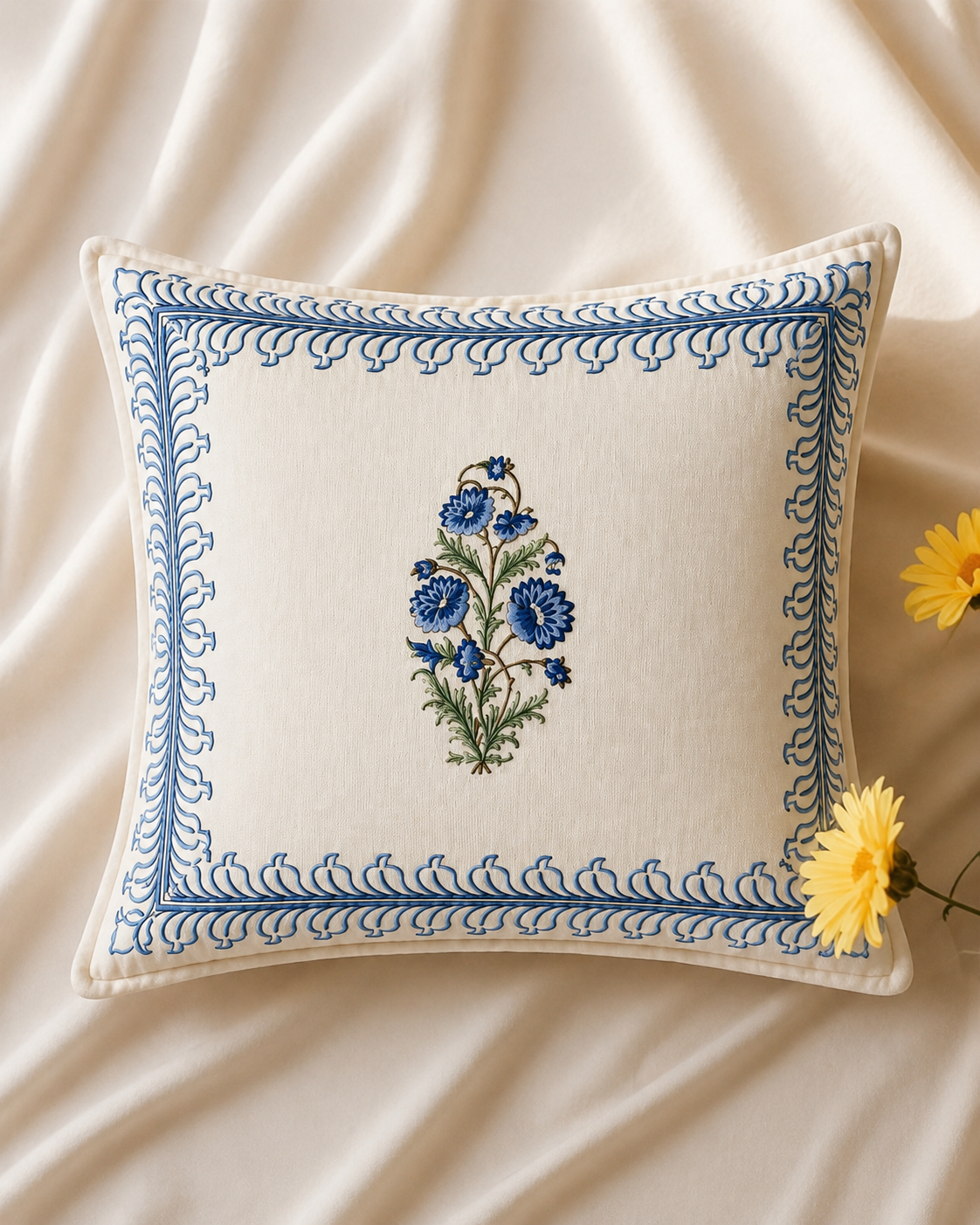 Elegant White Floral Cotton Cushion Covers – Set of 5