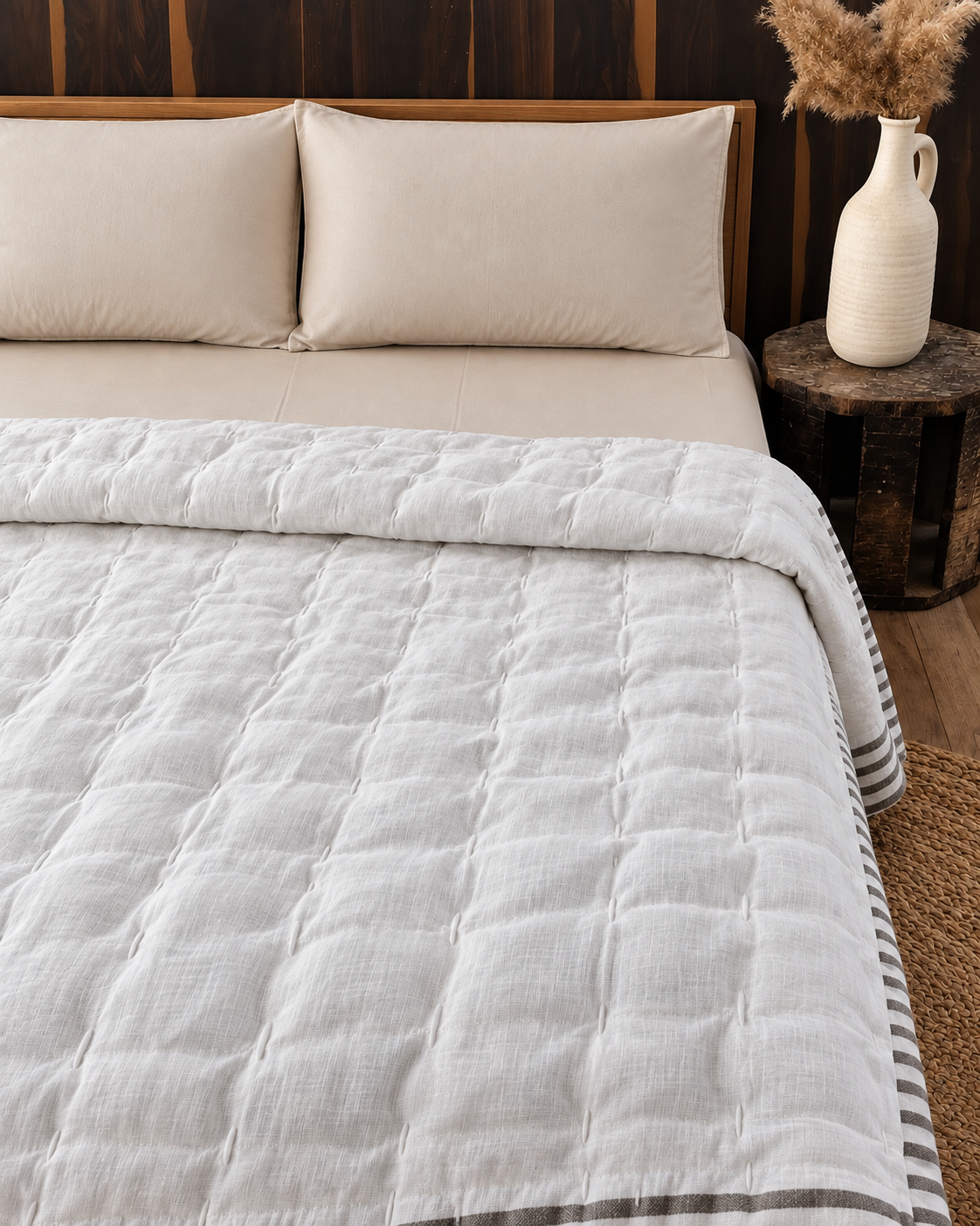 Adults Kantha Quilts Grey Border Quilt